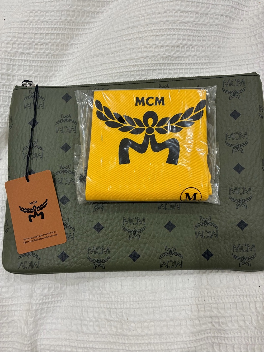 MCM Khaki Moss Visetos Crossbody Pouch - Picture 3 of 5
